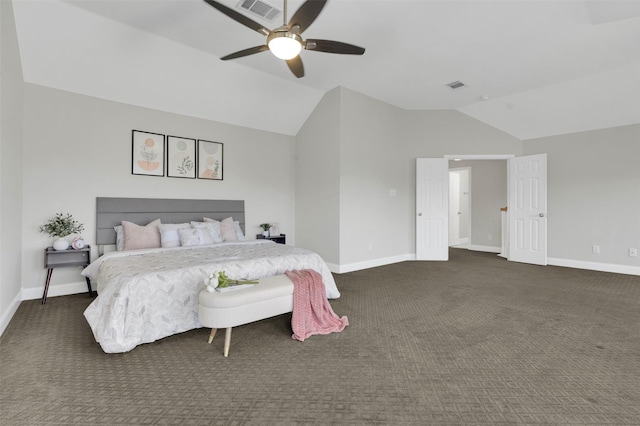 3925 Wisteria Ln, Haltom City, TX 76137 - bedroom with vaulted ceiling, carpet, and a ceiling fan