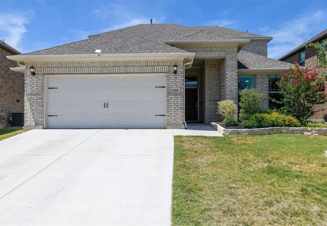120 Black Alder Dr, Fort Worth, TX 76131 - view of front of house featuring brick siding, a shingled roof, driveway, a front yard, and an attached garage