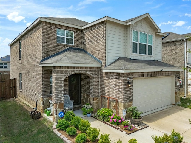1359 Panorama Dr, Forney, TX 75126 - view of front of property with a garage, fence, concrete driveway, brick siding, and roof with shingles