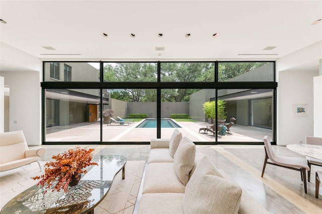 living room with expansive windows
