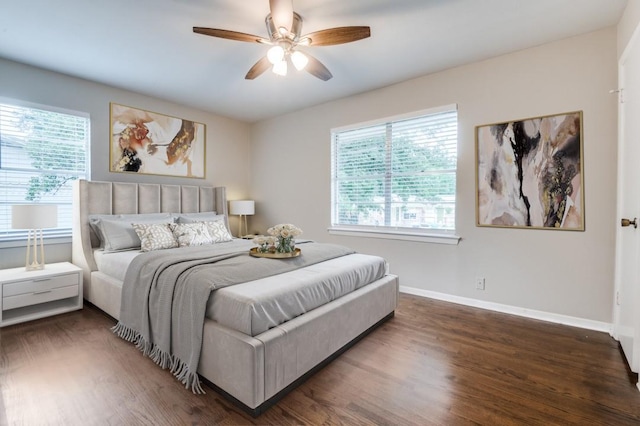 2018 Shawnee St, Denton, TX 76209 - bedroom featuring wood finished floors, baseboards, and ceiling fan