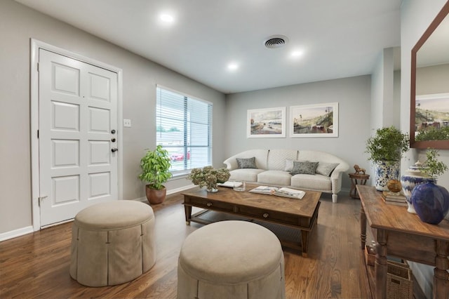 2018 Shawnee St, Denton, TX 76209 - living room featuring wood finished floors, baseboards, and recessed lighting
