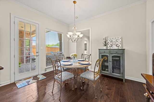 508 Wellington Rd, Coppell, TX 75019 - dining room featuring crown molding, baseboards, a chandelier, and wood-type flooring