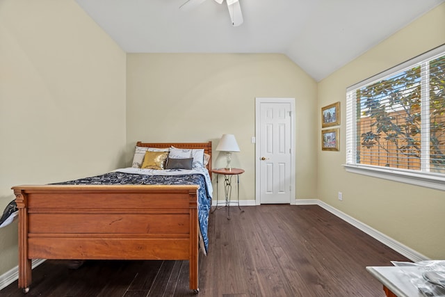 508 Wellington Rd, Coppell, TX 75019 - bedroom with wood finished floors, baseboards, vaulted ceiling, and a ceiling fan