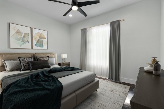 400 Round Up Ct, Stephenville, TX 76401 - bedroom with baseboards, a ceiling fan, recessed lighting, and wood finished floors