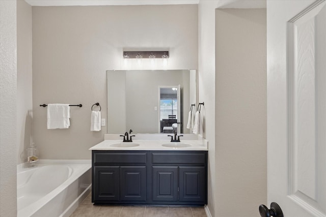 14065 Tanglebrush Trl, Fort Worth, TX 76052 - full bathroom with a garden tub, double vanity, and tile patterned flooring