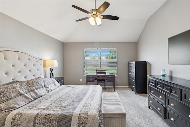 14065 Tanglebrush Trl, Fort Worth, TX 76052 - bedroom featuring lofted ceiling, light carpet, and ceiling fan