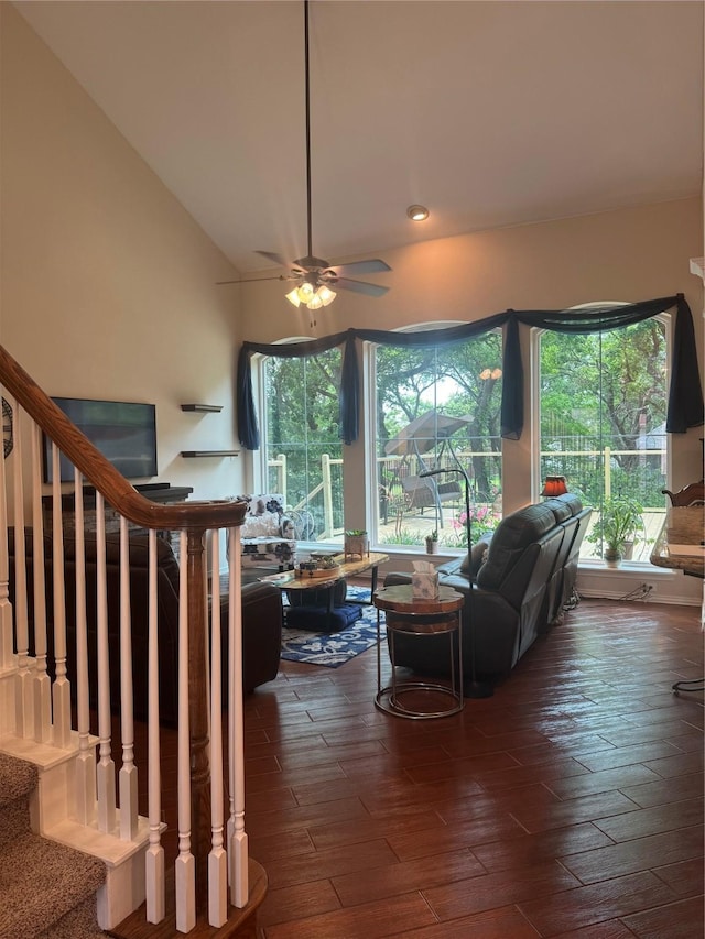 135 Freedom Ct, Rockwall, TX 75032 - living area with stairs, plenty of natural light, a ceiling fan, and recessed lighting