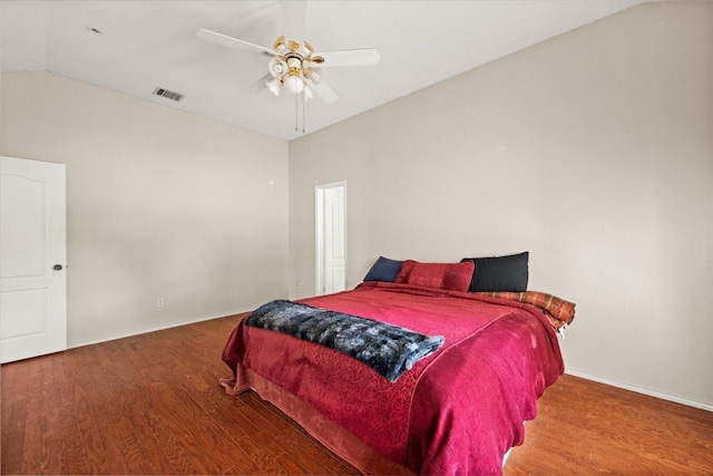1214 Meadowbend Ct, Allen, TX 75002 - bedroom with wood finished floors, vaulted ceiling, baseboards, and a ceiling fan