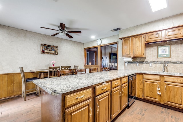 1740 Northview, Carrollton, TX 75007 - kitchen with a sink, light wood-style flooring, dishwasher, and ceiling fan