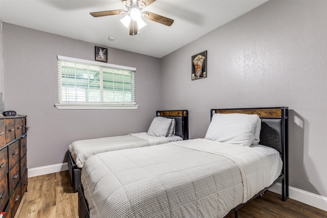 1740 Northview, Carrollton, TX 75007 - bedroom with wood finished floors, baseboards, and a ceiling fan
