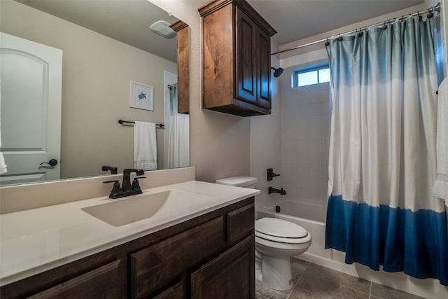 611 Southwestern Dr, Rockwall, TX 75087 - bathroom with toilet, shower / tub combo with curtain, vanity, and tile patterned flooring