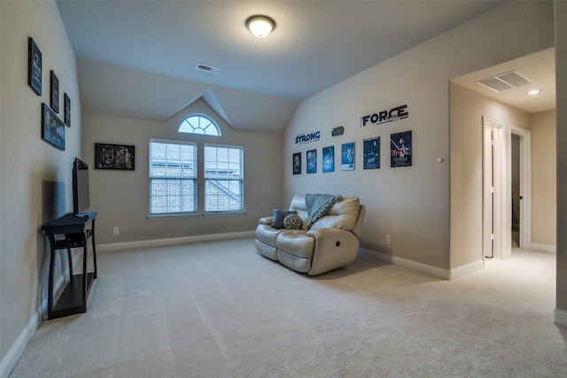 611 Southwestern Dr, Rockwall, TX 75087 - sitting room featuring carpet, baseboards, and lofted ceiling