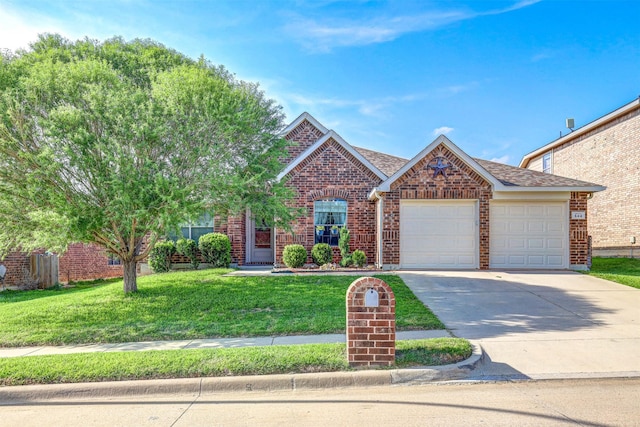 544 Bent Oak Dr, Fort Worth, TX 76131 - traditional home featuring a garage, concrete driveway, brick siding, a front yard, and a shingled roof