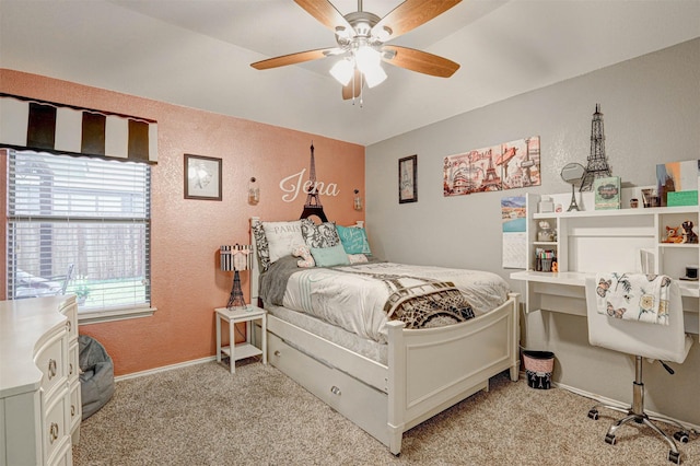 544 Bent Oak Dr, Fort Worth, TX 76131 - bedroom featuring a textured wall, light colored carpet, baseboards, and a ceiling fan