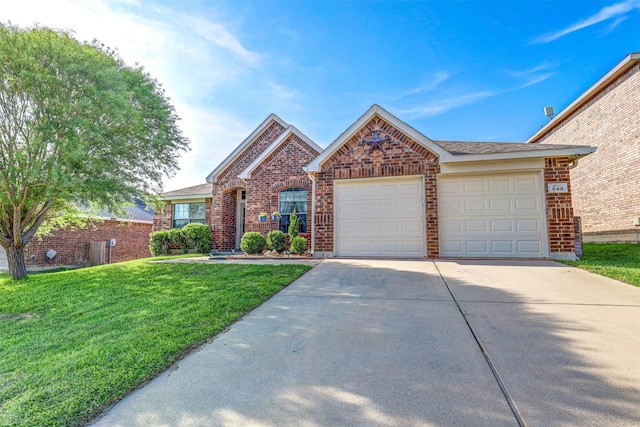 544 Bent Oak Dr, Fort Worth, TX 76131 - view of front facade featuring driveway, brick siding, an attached garage, and a front yard