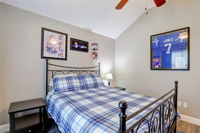 544 Bent Oak Dr, Fort Worth, TX 76131 - bedroom featuring vaulted ceiling, baseboards, wood finished floors, and a ceiling fan