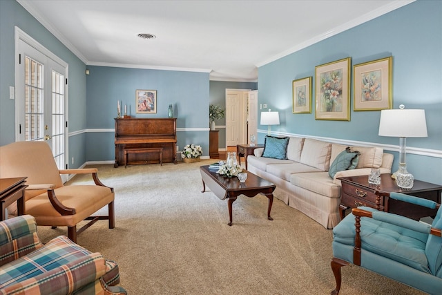 2827 Pritchett Dr, Irving, TX 75061 - living room featuring carpet floors, crown molding, and baseboards