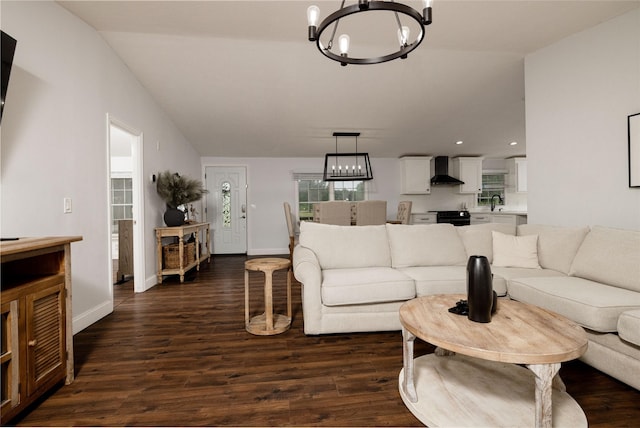 24882 US Highway 377, Whitesboro, TX 76273 - living area with a chandelier, dark wood finished floors, baseboards, and recessed lighting