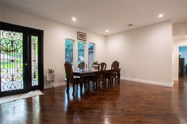 509 Farine Dr, Irving, TX 75062 - dining space featuring baseboards, dark wood-type flooring, and recessed lighting