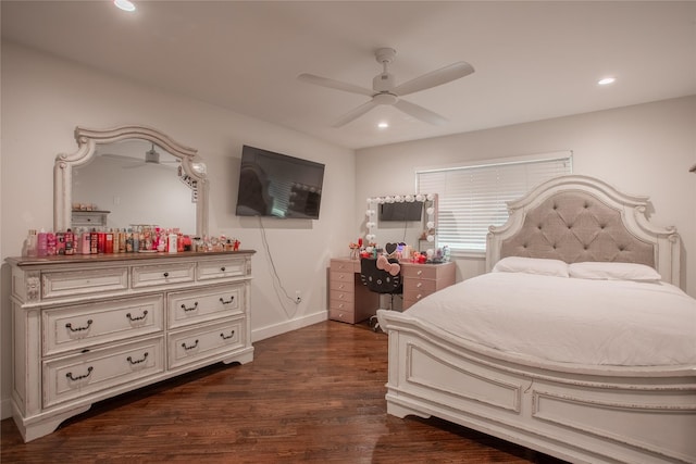509 Farine Dr, Irving, TX 75062 - bedroom featuring dark wood-type flooring, recessed lighting, baseboards, and ceiling fan