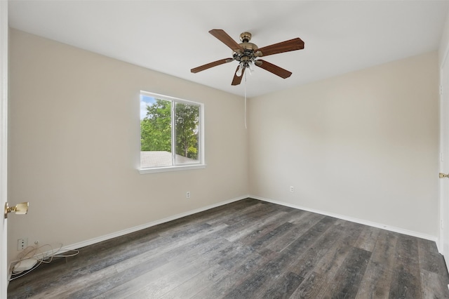 2324 Southway, Denton, TX 76207 - spare room featuring dark wood-style flooring, baseboards, and ceiling fan