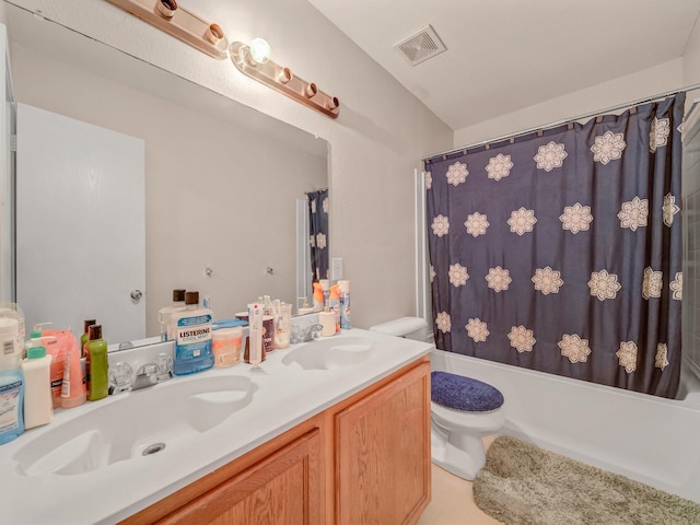 9228 Cheswick Dr, Fort Worth, TX 76123 - full bath featuring toilet, double vanity, and shower / bathtub combination with curtain