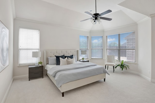 11393 Classic Ln, Frisco, TX 75033 - bedroom featuring crown molding, light colored carpet, baseboards, multiple windows, and a ceiling fan