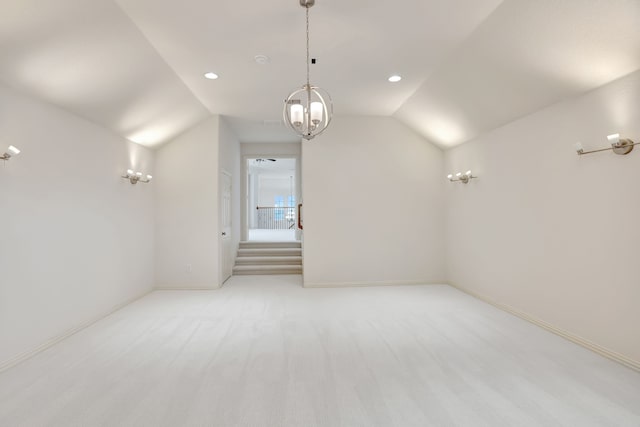 11393 Classic Ln, Frisco, TX 75033 - additional living space featuring vaulted ceiling, a chandelier, light colored carpet, baseboards, and recessed lighting