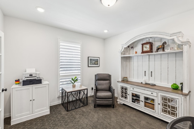 2171 Cloverfern Way, Haslet, TX 76052 - living area featuring dark colored carpet, baseboards, and recessed lighting