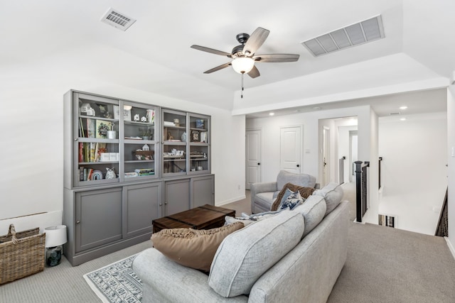 2171 Cloverfern Way, Haslet, TX 76052 - carpeted living area featuring a ceiling fan and recessed lighting