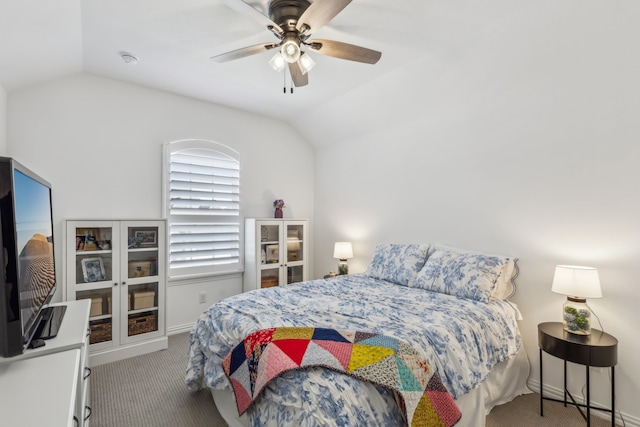 2171 Cloverfern Way, Haslet, TX 76052 - bedroom featuring carpet floors, vaulted ceiling, baseboards, and ceiling fan