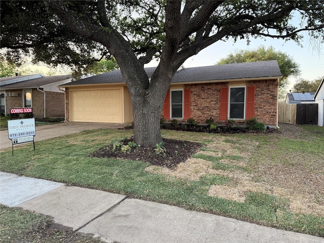 553 Oldbridge Dr, Allen, TX 75002 - ranch-style house featuring driveway, an attached garage, brick siding, and roof with shingles