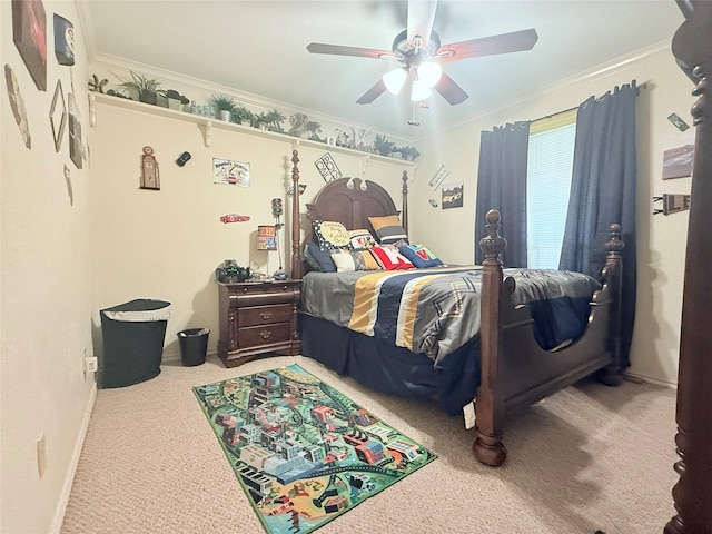 850 Oakbluff Dr, Lancaster, TX 75146 - bedroom with carpet flooring, crown molding, a ceiling fan, and baseboards