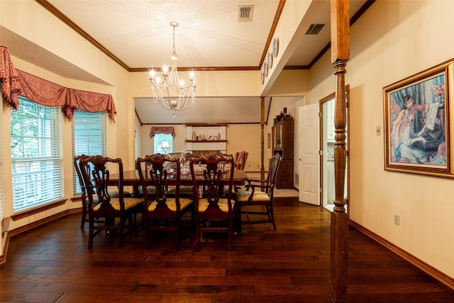521 Crestridge Rd, Heath, TX 75032 - dining area with crown molding, a chandelier, dark wood-style flooring, and baseboards