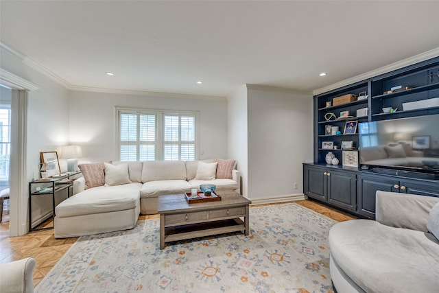 3437 Purdue St, University Park, TX 75225 - living area featuring crown molding, recessed lighting, and baseboards