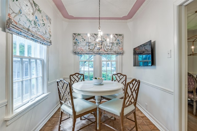 3437 Purdue St, University Park, TX 75225 - dining area with a chandelier and baseboards