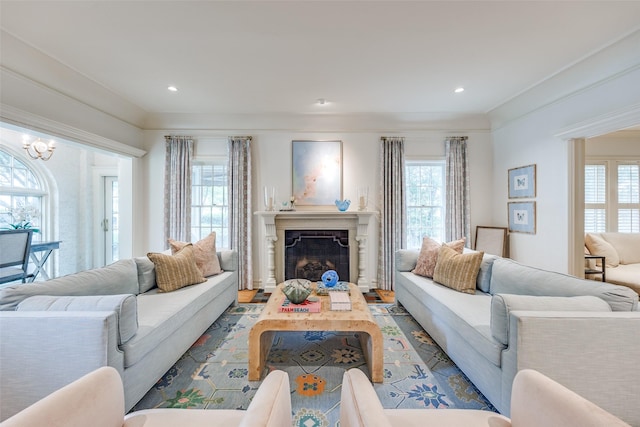 3437 Purdue St, University Park, TX 75225 - living area with wood finished floors, a fireplace, and recessed lighting