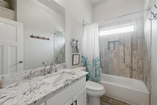 115 Lavender Ln, Springtown, TX 76082 - full bathroom featuring toilet, shower / bath combo, wood finished floors, and vanity