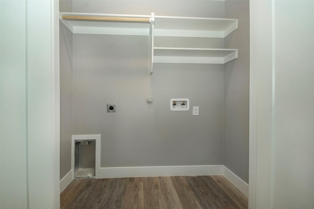 519 W James St, Wills Point, TX 75169 - laundry area featuring gas dryer hookup, electric dryer hookup, hookup for a washing machine, wood finished floors, and baseboards