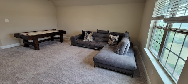 3805 Bentley Dr, Bedford, TX 76021 - living area featuring healthy amount of natural light, carpet, baseboards, and lofted ceiling