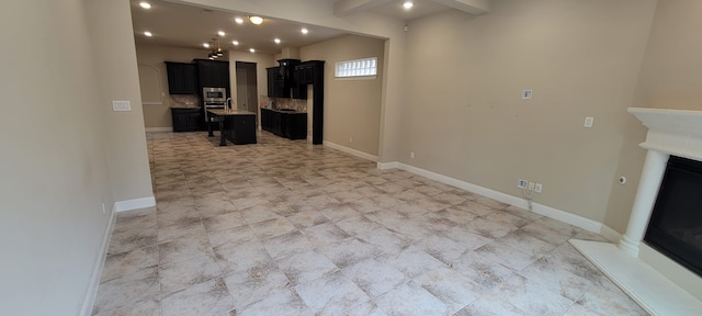 3805 Bentley Dr, Bedford, TX 76021 - unfurnished living room with a fireplace, recessed lighting, and baseboards
