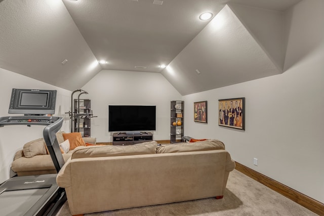 444 Francie Way, Allen, TX 75013 - carpeted living area featuring vaulted ceiling, baseboards, and recessed lighting
