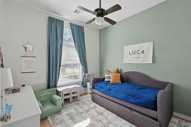 12303 Blue Ridge Dr, Frisco, TX 75033 - bedroom featuring a ceiling fan, baseboards, and wood finished floors