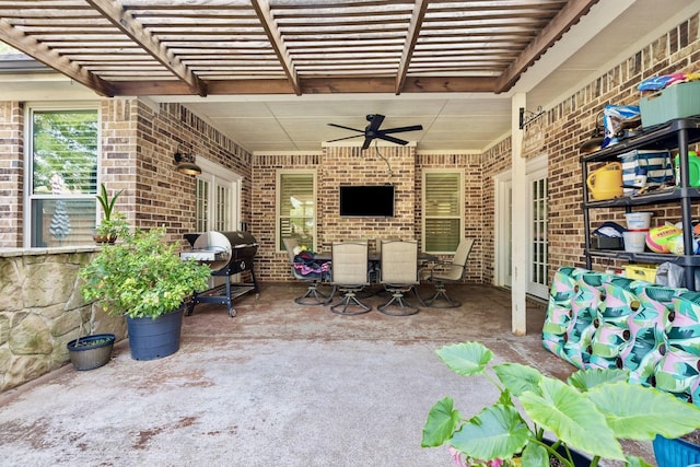 436 Valley View Ct, Aledo, TX 76008 - view of patio featuring outdoor dining area, a ceiling fan, and french doors