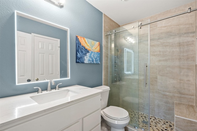 2804 Laurel Hill Dr, Flower Mound, TX 75028 - full bath featuring toilet, a stall shower, vanity, and a textured wall