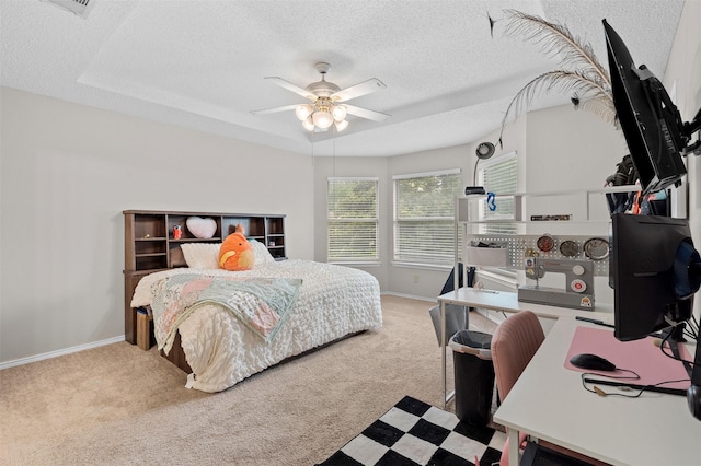 2804 Laurel Hill Dr, Flower Mound, TX 75028 - bedroom featuring baseboards, carpet, a textured ceiling, and a ceiling fan