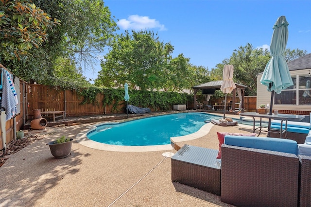 2804 Laurel Hill Dr, Flower Mound, TX 75028 - view of swimming pool with a patio area, a fenced backyard, and a gazebo