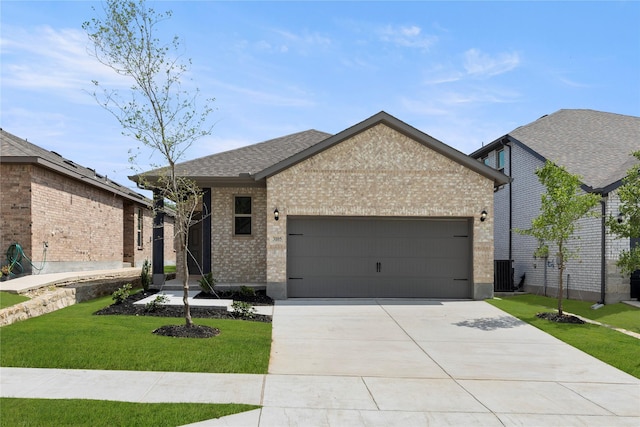 3105 Sedge Grass Dr, Melissa, TX 75454 - view of front of house featuring brick siding, an attached garage, a front yard, concrete driveway, and a shingled roof