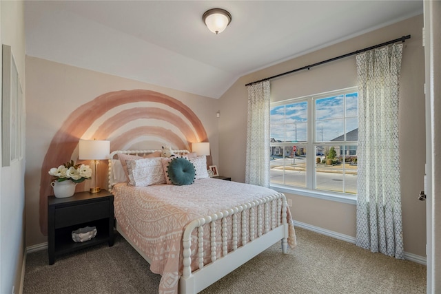 5308 Inwood Dr, Denton, TX 76207 - bedroom featuring carpet floors, baseboards, and vaulted ceiling